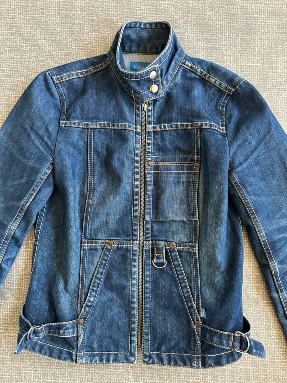 F.C. UK Jeans Denim Zip Front Jacket Womens Size 4 Blue Moto Utility